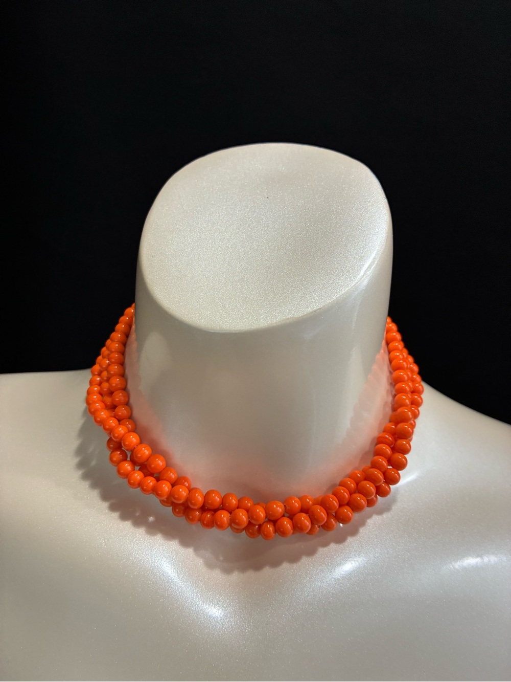 VTG Japan Elegant Orange Glass Beaded Triple-Strand Choker Necklace